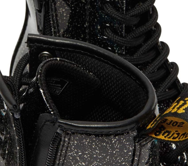 Negro (black Base Large Silver Glitter)/turquoise Blue Dr.martens Botas Junior 1460 Glitter Charol