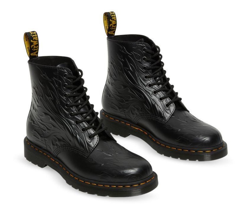 Dr.martens Botas 1460 Flames Boot Negro Flame Pulido Liso