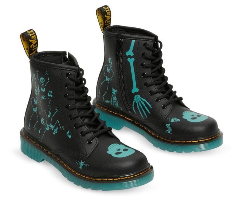 Dr.martens Botas Black Skelly Print Hydro 1460 Juniors Skeleton Boot