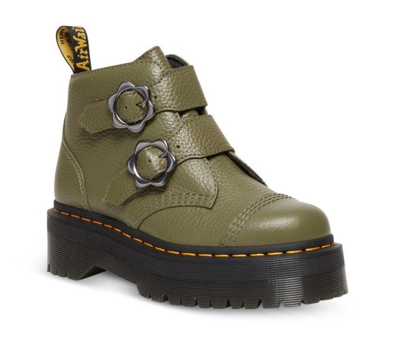 Dr.martens Botas Verde Caqui Napa Fresada Flor De Devon 2 Correas