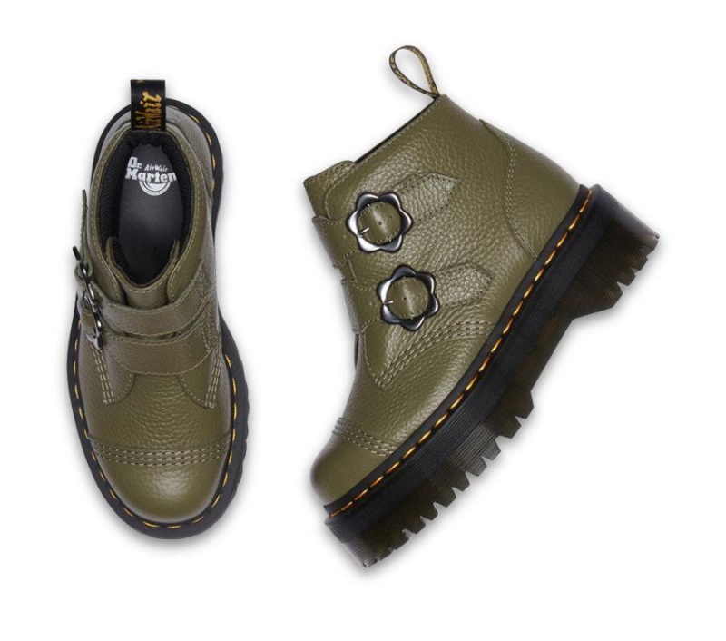 Dr.martens Botas Verde Caqui Napa Fresada Flor De Devon 2 Correas