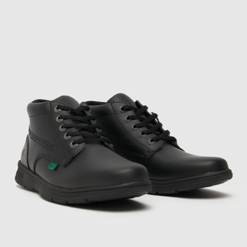 Negro Dr.martens Botas Kickers Kelland Encaje Niños Jóvenes Botas