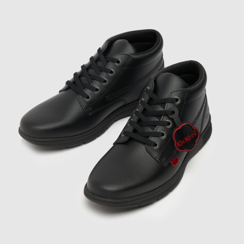 Negro Dr.martens Botas Kickers Kelland Encaje Niños Jóvenes Botas