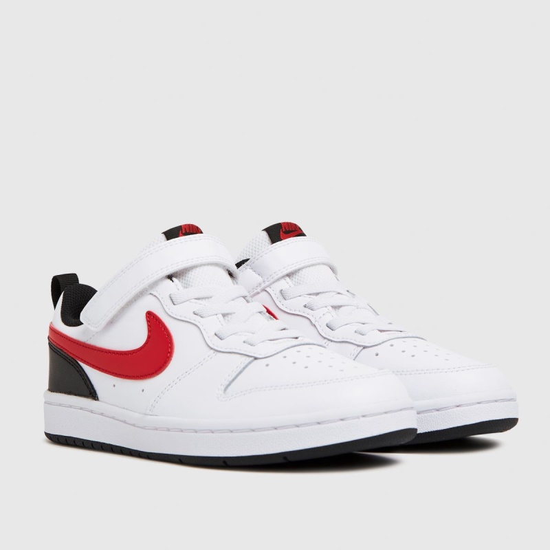 Nike Court Borough Low 2 Niños Júnior Trainers Dr.martens Botas Blanco-rojo