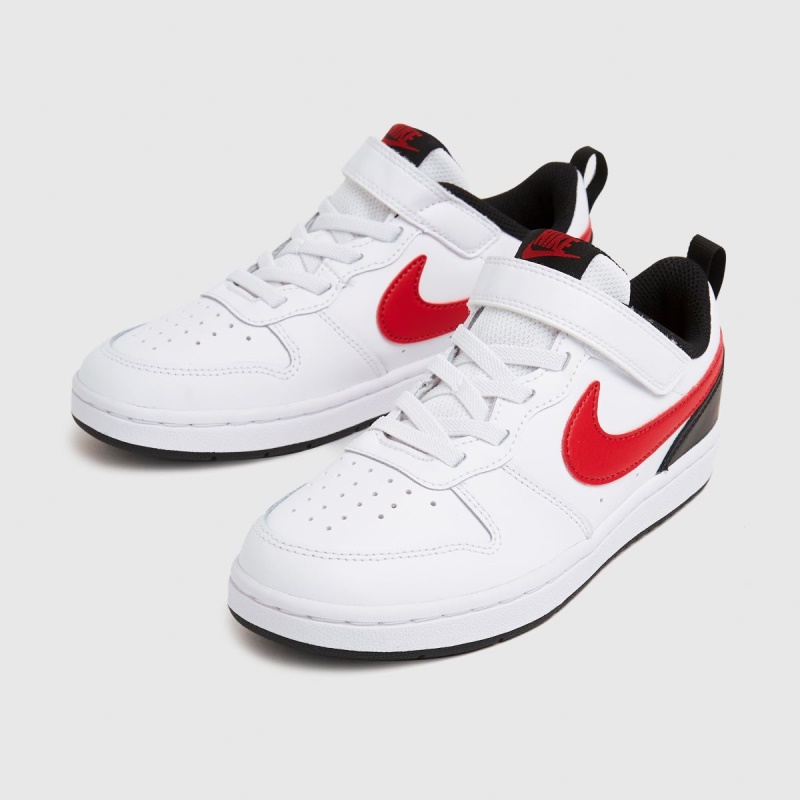 Nike Court Borough Low 2 Niños Júnior Trainers Dr.martens Botas Blanco-rojo