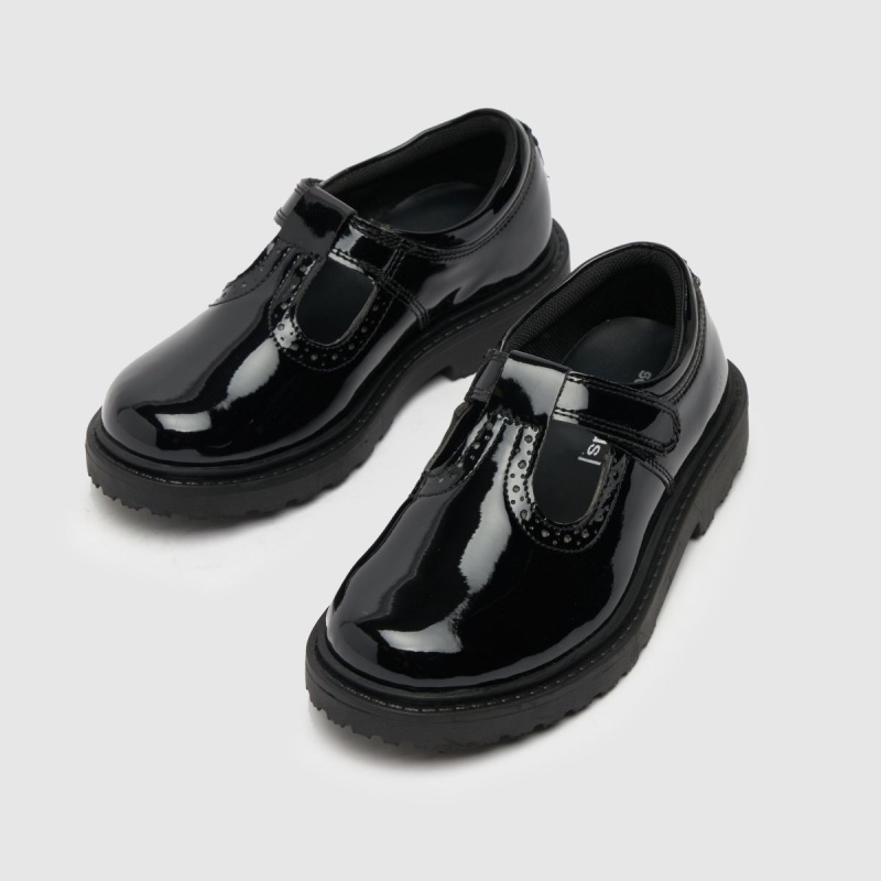 Negro Dr.martens Botas Schuh Lock Charol T Bar Niñas Júnior Zapatos