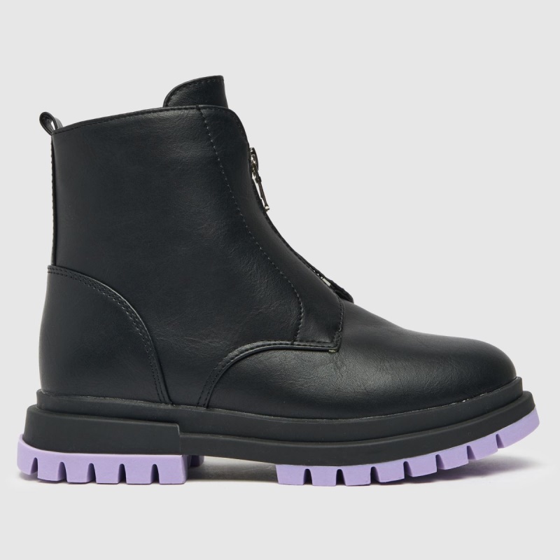 Negro-morado Dr.martens Botas Schuh Lindas Botas Júnior Con Cremallera Frontal Para Niñas