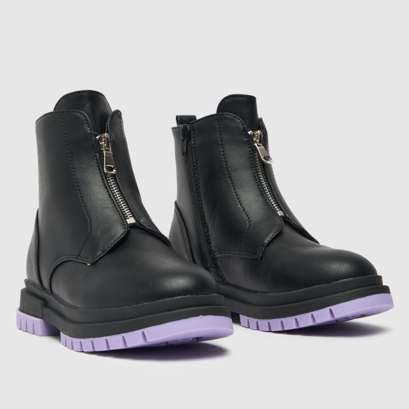 Negro-morado Dr.martens Botas Schuh Lindas Botas Júnior Con Cremallera Frontal Para Niñas
