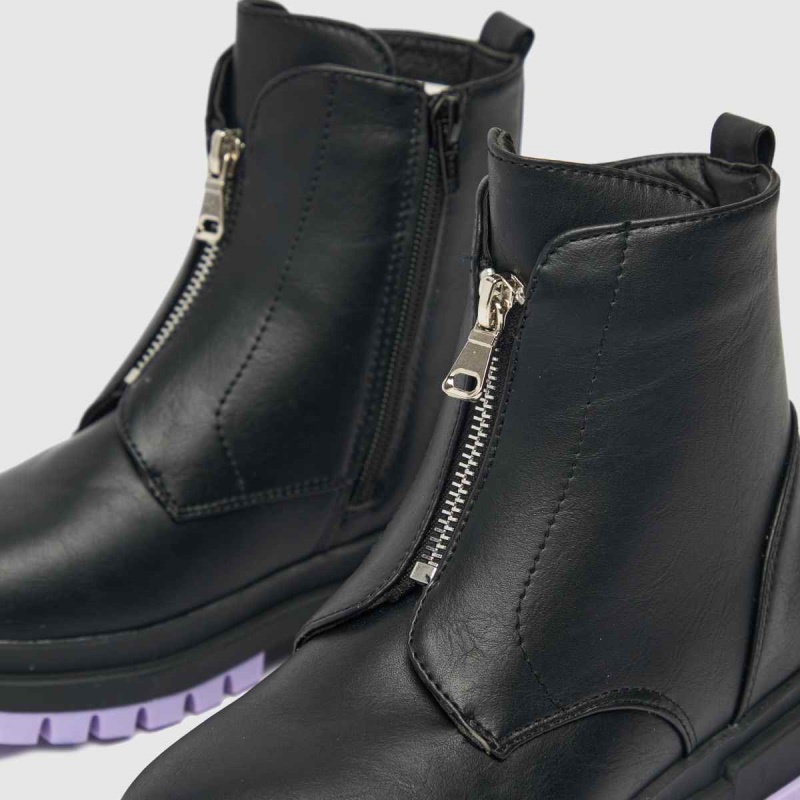 Negro-morado Dr.martens Botas Schuh Lindas Botas Júnior Con Cremallera Frontal Para Niñas