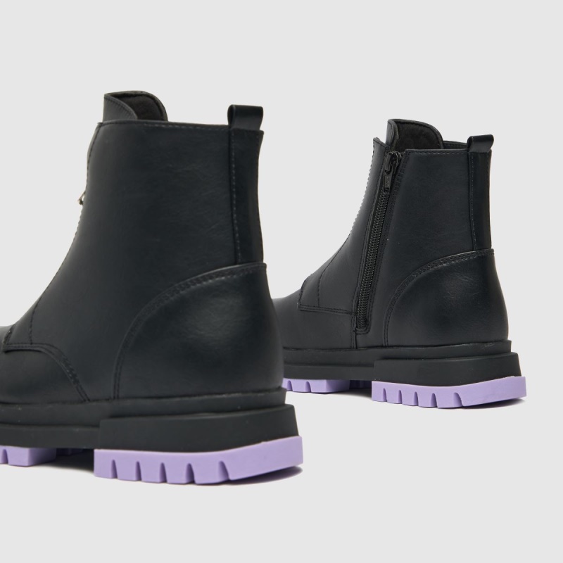Negro-morado Dr.martens Botas Schuh Lindas Botas Júnior Con Cremallera Frontal Para Niñas