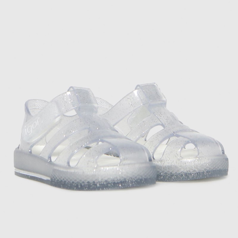 Dr. Martens - Sandalias Para Niñas Pequeñas Igor Star Glitter Plateadas